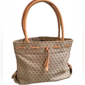 DOONEY & BOURKE Vintage Signature Canvas Tassel Tote Tan Iconic Designer Bag Y2K